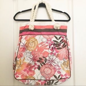 Bright Floral Pink Orange Cream Beach Tote Bag